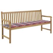 vidaXL Trädgårdsbänk med dyna rött rutmönster 175 cm massiv teak