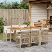 vidaXL Matgrupp för trädgården med dynor 7 delar beige konstrotting