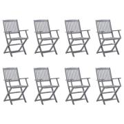 vidaXL Hopfällbara trädgårdsstolar 8 st med dynor massivt akaciaträ