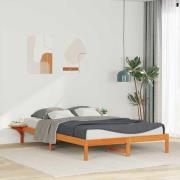 vidaXL Sängram med sidobord Vaxbrun 140 x 210 cm Massiv furu