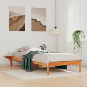vidaXL Sängram med sidobord Vaxbrun 90 x 220 cm Massiv furu