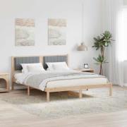 vidaXL Sängram med Klädd Huvudgavel Ljusgrå 150 x 200 cm Massiv furu