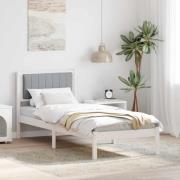 vidaXL Sängram med Klädd Huvudgavel Ljusgrå 75 x 190 cm Massiv furu
