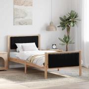 vidaXL Sängram med huvudgavel Brun och svart 90 x 200 cm Massiv furu