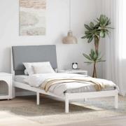 vidaXL Sängram med huvudgavel Vit och ljusgrå 90 x 200 cm Massiv furu