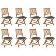 vidaXL Hopfällbara trädgårdsstolar med dynor 8 st massivt akaciaträ