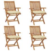vidaXL Hopfällbara trädgårdsstolar med dynor 4 st massiv teak