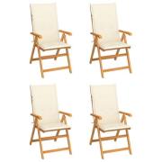 vidaXL Trädgårdsstolar med gräddvita dynor 4 st massiv teak