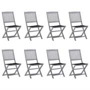 vidaXL Hopfällbara trädgårdsstolar 8 st med dynor massivt akaciaträ