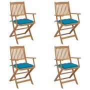 vidaXL Hopfällbara trädgårdsstolar med dynor 4 st massivt akaciaträ