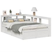 vidaXL Säng med bokhylla utan madrass vit 135x190cm massiv furu