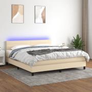 vidaXL Ramsäng med madrass & LED gräddvit 160x200 cm tyg