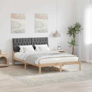 vidaXL Sängram med Klädd Huvudgavel Brun 160 x 200 cm Massiv furu