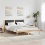 vidaXL Sängram med Klädd Huvudgavel Mörkgrå 160 x 200 cm Massiv furu
