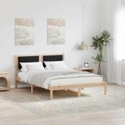vidaXL Sängram med Klädd Huvudgavel Svart 140 x 190 cm Massiv furu