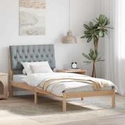 vidaXL Sängram med Klädd Huvudgavel Brun 90 x 200 cm Massiv furu