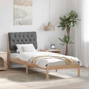 vidaXL Sängram med Klädd Huvudgavel Brun 75 x 190 cm Massiv furu