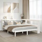 vidaXL Säng med bokhylla utan madrass vit 140x200cm massiv furu