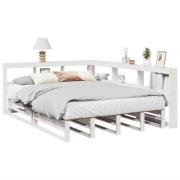 vidaXL Säng med bokhylla utan madrass vit 160x200cm massiv furu