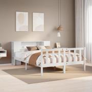 vidaXL Säng med bokhylla utan madrass vit 140x200cm massiv furu