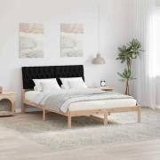 vidaXL Sängram med huvudgavel Svart 140 x 200 cm Massiv furu