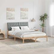 vidaXL Sängram med huvudgavel Ljusgrå 140 x 190 cm Massiv furu