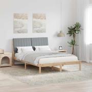 vidaXL Sängram med huvudgavel Ljusgrå 140 x 190 cm Massiv furu