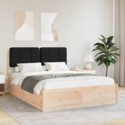 vidaXL Sängram med Klädd Huvudgavel Svart 160 x 200 cm Massiv furu