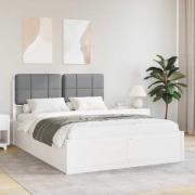 vidaXL Sängram med Klädd Huvudgavel Ljusgrå 140 x 190 cm Massiv furu