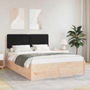 vidaXL Sängram med Klädd Huvudgavel Svart 135 x 190 cm Massiv furu