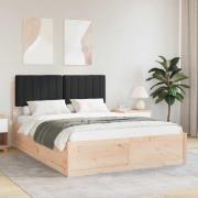vidaXL Sängram med Klädd Huvudgavel Svart 135 x 190 cm Massiv furu