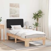 vidaXL Sängram med Klädd Huvudgavel Svart 90 x 200 cm Massiv furu