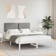 vidaXL Sängram med Klädd Huvudgavel Ljusgrå 135 x 190 cm Massivt furu