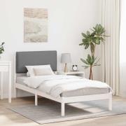 vidaXL Sängram med Klädd Huvudgavel Ljusgrå 100 x 200 cm Massivt furu