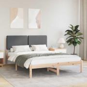 vidaXL Sängram med Klädd Huvudgavel Mörkgrå 140 x 200 cm Massiv furu