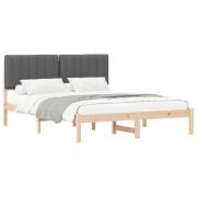 vidaXL Sängram med Klädd Huvudgavel Mörkgrå 160 x 200 cm Massivt furu