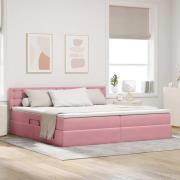 vidaXL Förvaringssäng med LED med madrass Rosa 200 x 200 cm Sammet