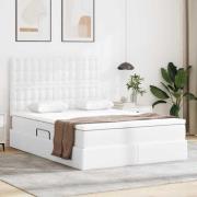 vidaXL Förvaringssäng med LED med led Ren Vit 140 x 200 cm Konstläder