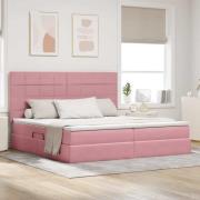 vidaXL Förvaringssäng med LED med madrass Rosa 200 x 200 cm Sammet