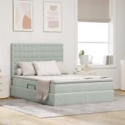 vidaXL Förvaringssäng med LED med madrass Ljusgrå 140 x 200 cm Sammet