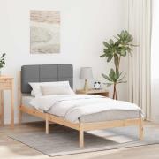 vidaXL Sängram med Klädd Huvudgavel Ljusgrå 90 x 200 cm Massiv furu