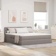 vidaXL Förvaringssäng med LED med madrass Taupe 160 x 200 cm tyg