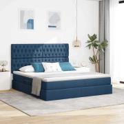 vidaXL Förvaringssäng med LED med madrass Blå 160 x 200 cm Polyester