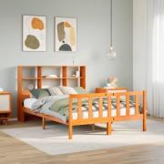 vidaXL Säng med bokhylla utan madrass vaxbrun 160x200cm massiv furu