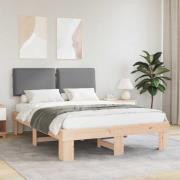 vidaXL Sängram med Klädd Huvudgavel Ljusgrå 140 x 190 cm Massiv furu