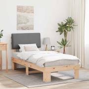 vidaXL Sängram med Klädd Huvudgavel Ljusgrå 90 x 200 cm Massiv furu