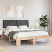 vidaXL Sängram med Klädd Huvudgavel Mörkgrå 150 x 200 cm Massiv furu