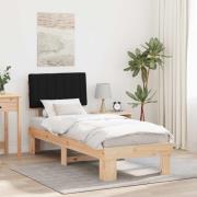 vidaXL Sängram med Klädd Huvudgavel Svart 75 x 190 cm Massiv furu