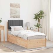 vidaXL Sängram med Klädd Huvudgavel Mörkgrå 75 x 190 cm Massiv furu