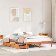 vidaXL Sängram utan madrass vaxbrun 140x200 cm massiv furu